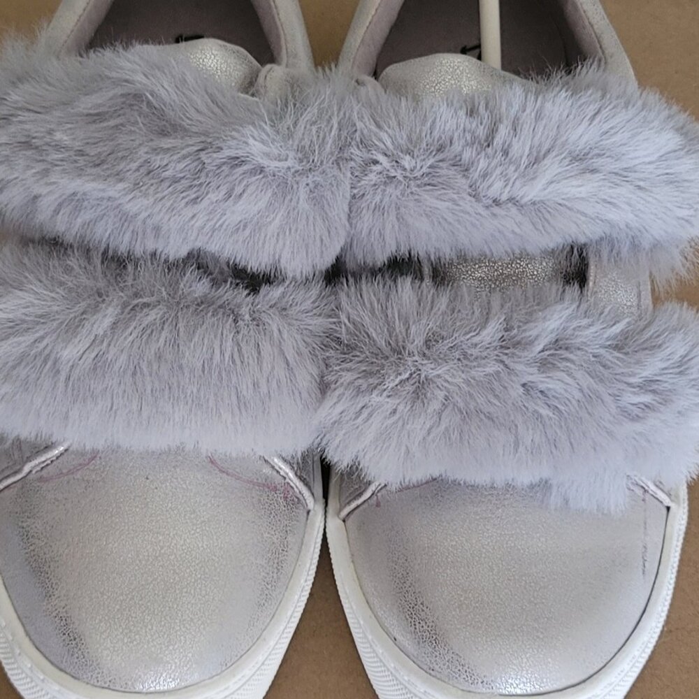 #34 Dirty Laundry Shimmer Silver Fur Sneakers (Size 8)NWT